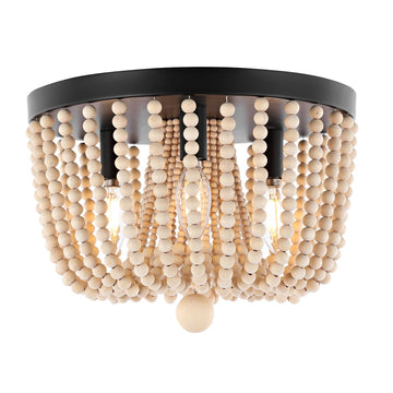 Eivissa 13" Coastal Farmhouse Iron/Wood Bead LED Flush Mount - JONATHAN Y